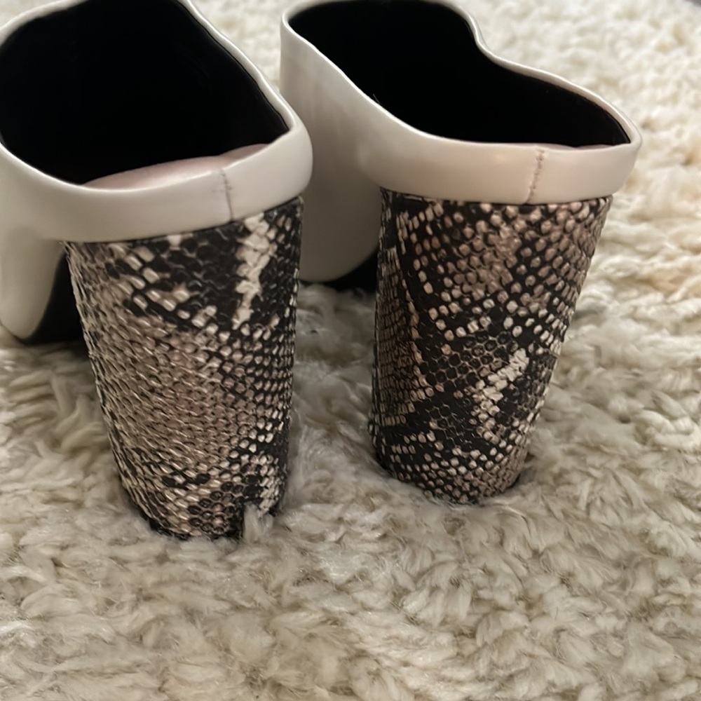 White Pointed Toe Clog With Snakeskin Print Block… - image 8